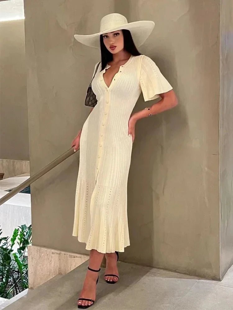 Berlyn - Women's Midi Dress in Knit with Pleats - photo 1