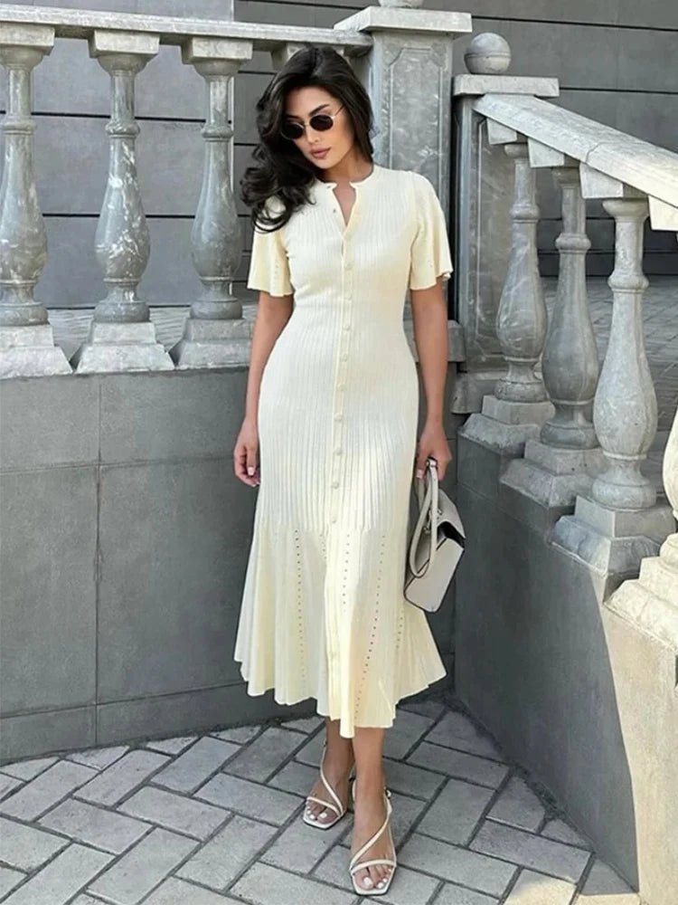 Berlyn - Women's Midi Dress in Knit with Pleats - photo 3