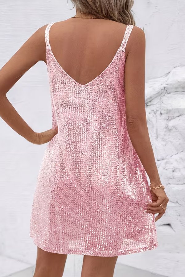Birthe - Women's Sequin Mini Dress with Slip Straps