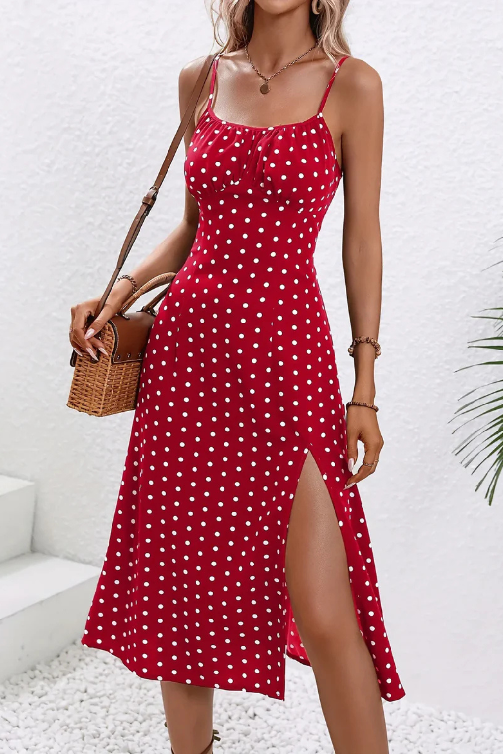 Gladys - Women's Floral Midi Dress with No Sleeves
