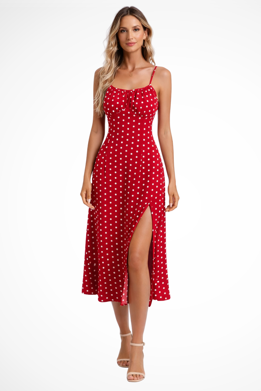 Gladys - Women's Floral Midi Dress with No Sleeves