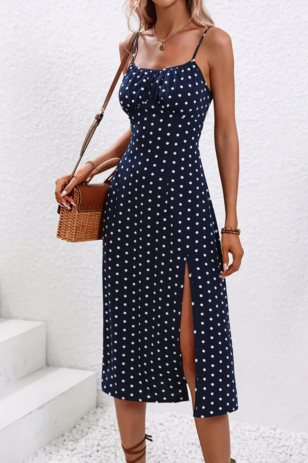 Gladys - Women's Floral Midi Dress with No Sleeves