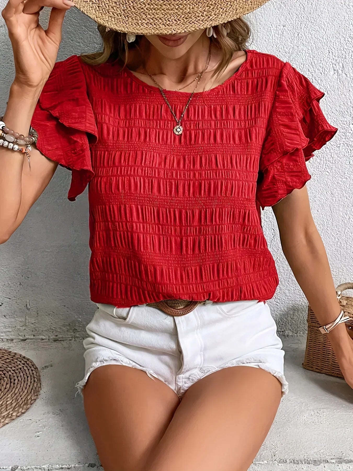 Blythe-Rae - Women's Relaxed Blouse with Ruffle Trim - photo 1