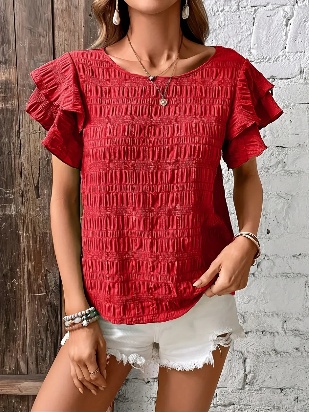 Blythe-Rae - Women's Relaxed Blouse with Ruffle Trim - photo 10