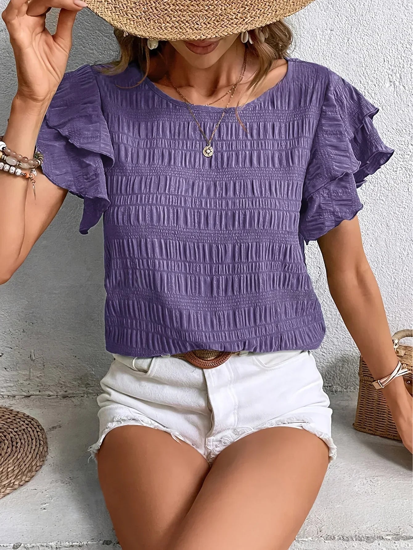 Blythe-Rae - Women's Relaxed Blouse with Ruffle Trim - photo 2