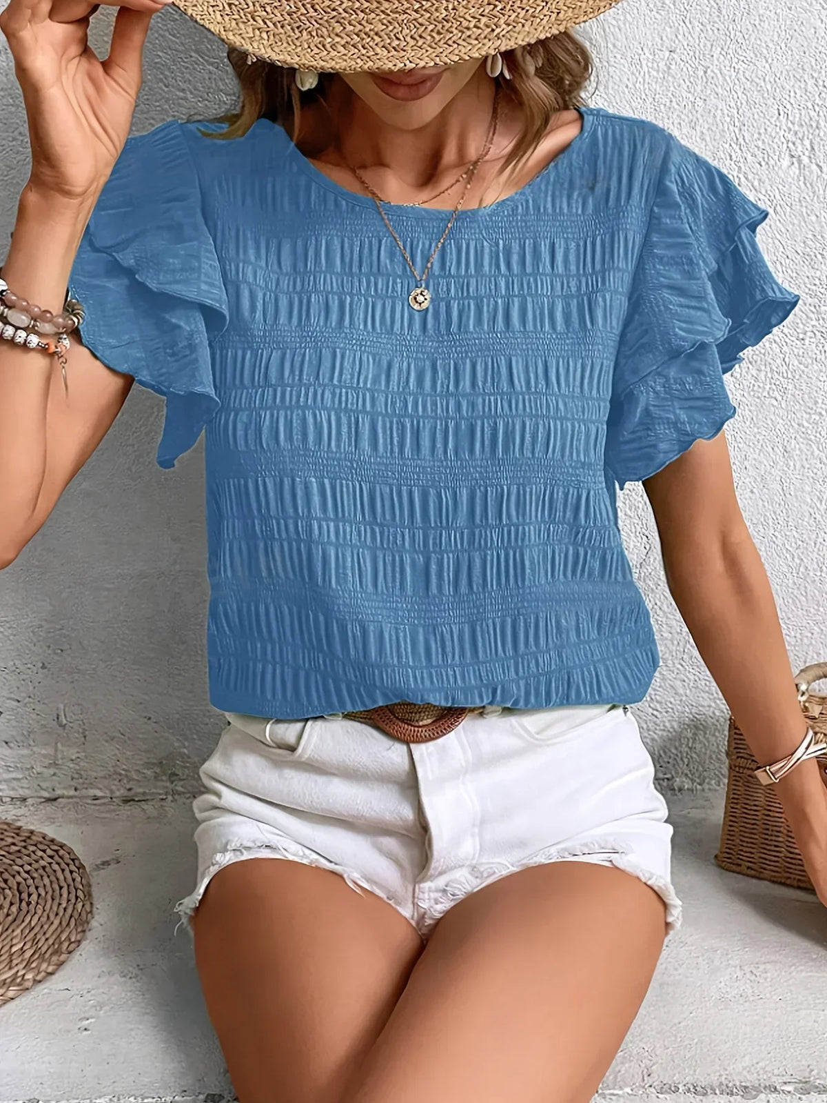 Blythe-Rae - Women's Relaxed Blouse with Ruffle Trim - photo 3