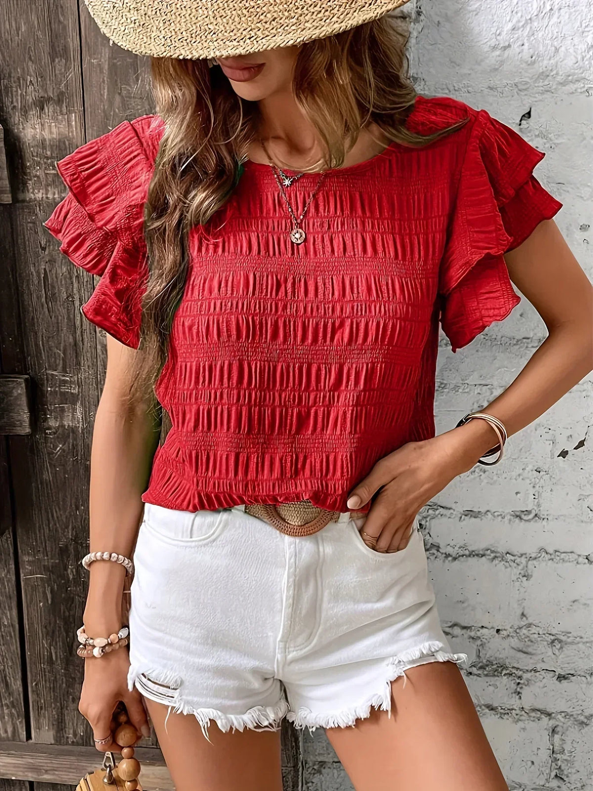 Blythe-Rae - Women's Relaxed Blouse with Ruffle Trim - photo 8