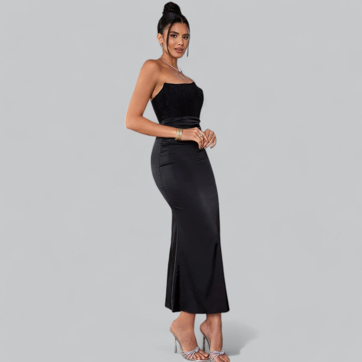 Bonnie - Women's Strapless Corset Velvet Sheath Maxi Dress - photo 4