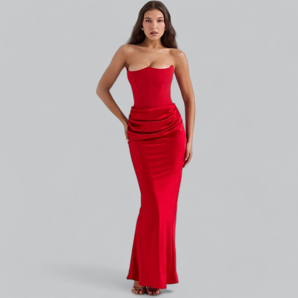 Bonnie - Women's Strapless Corset Velvet Sheath Maxi Dress - photo 7