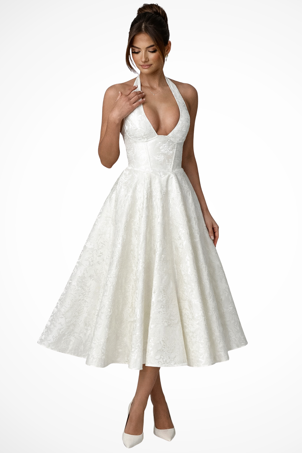 Gloria - Women's Relaxed Midi Dress with a Halter Neck