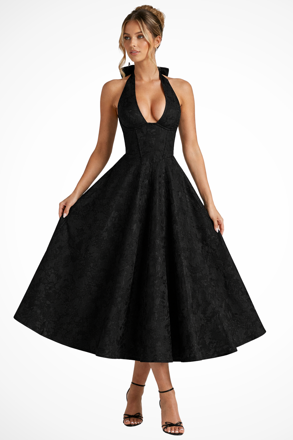 Gloria - Women's Relaxed Midi Dress with a Halter Neck