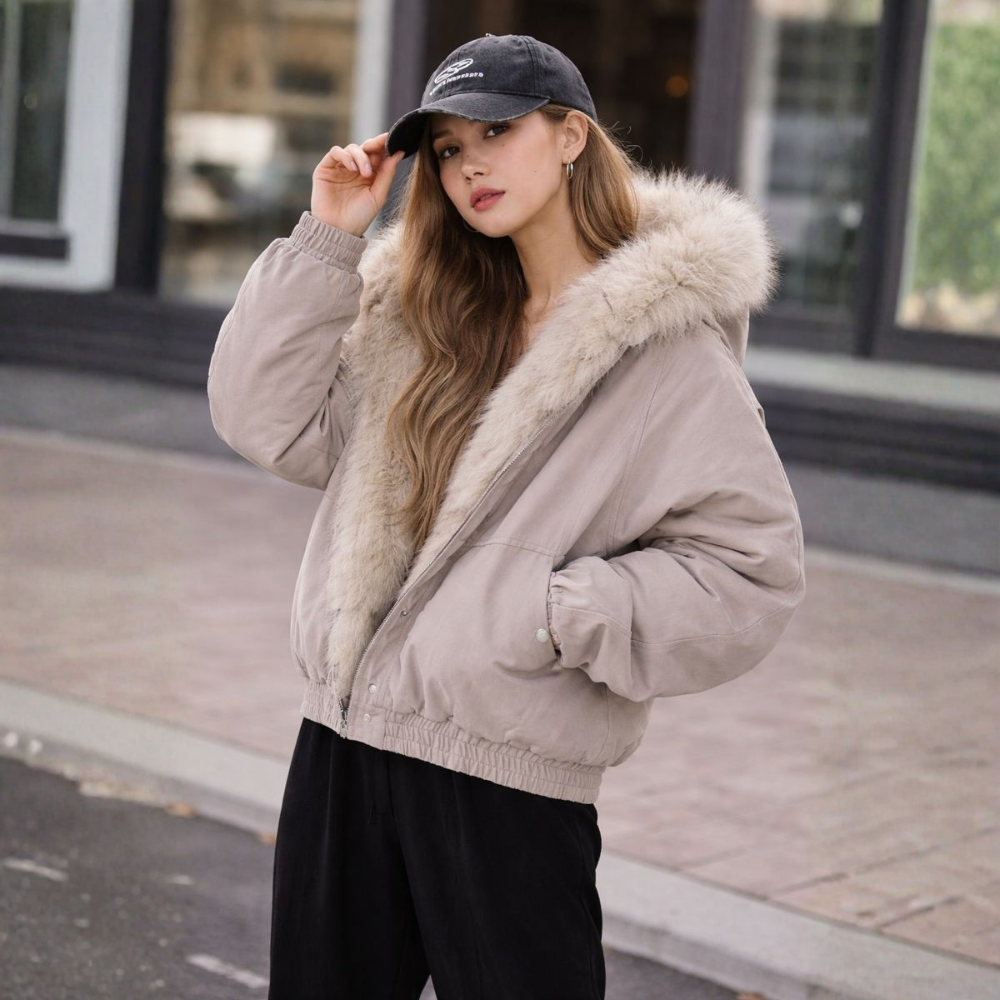 Briony - Women's Faux Fur Hood Bomber Jacket - photo 1