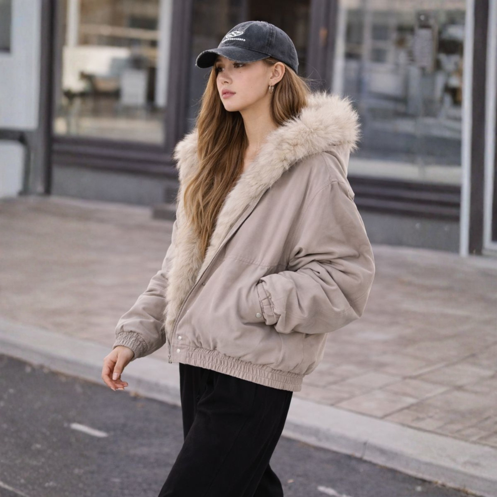 Briony - Women's Faux Fur Hood Bomber Jacket - photo 3