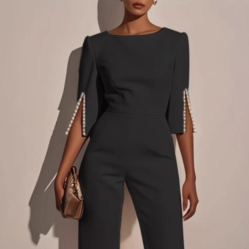 Hilary - Women's Wide-Leg Jumpsuit in a Beaded Finish