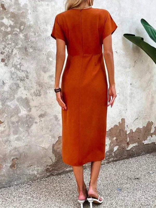Vestido midi naranja de corte holgado para mujer, ideal para el uso diario