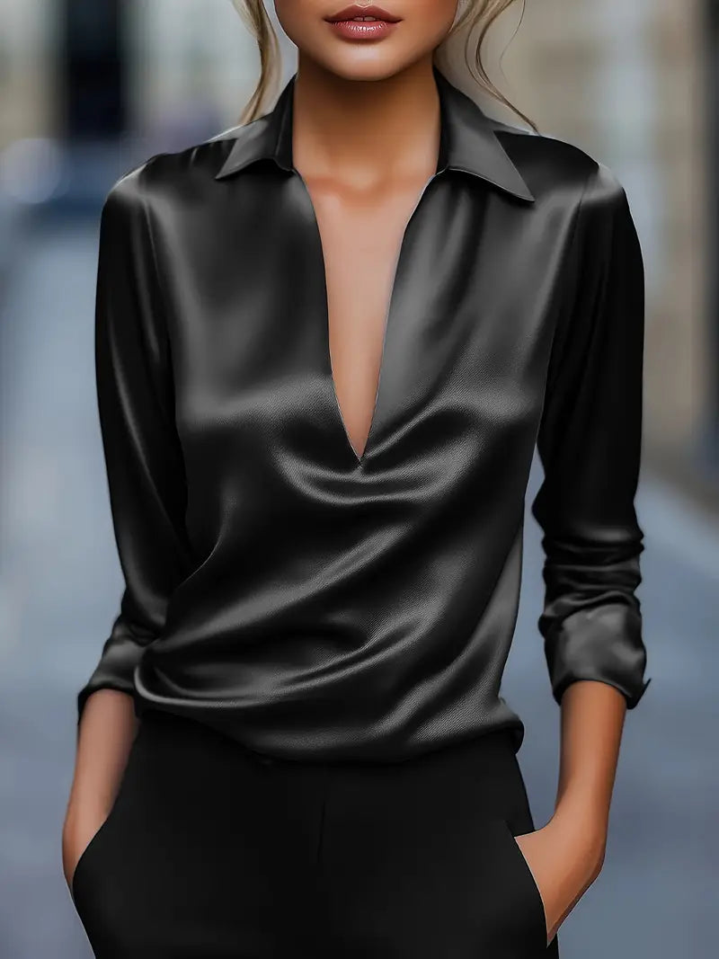 Camicia da donna a maniche lunghe con colletto e scollo a V