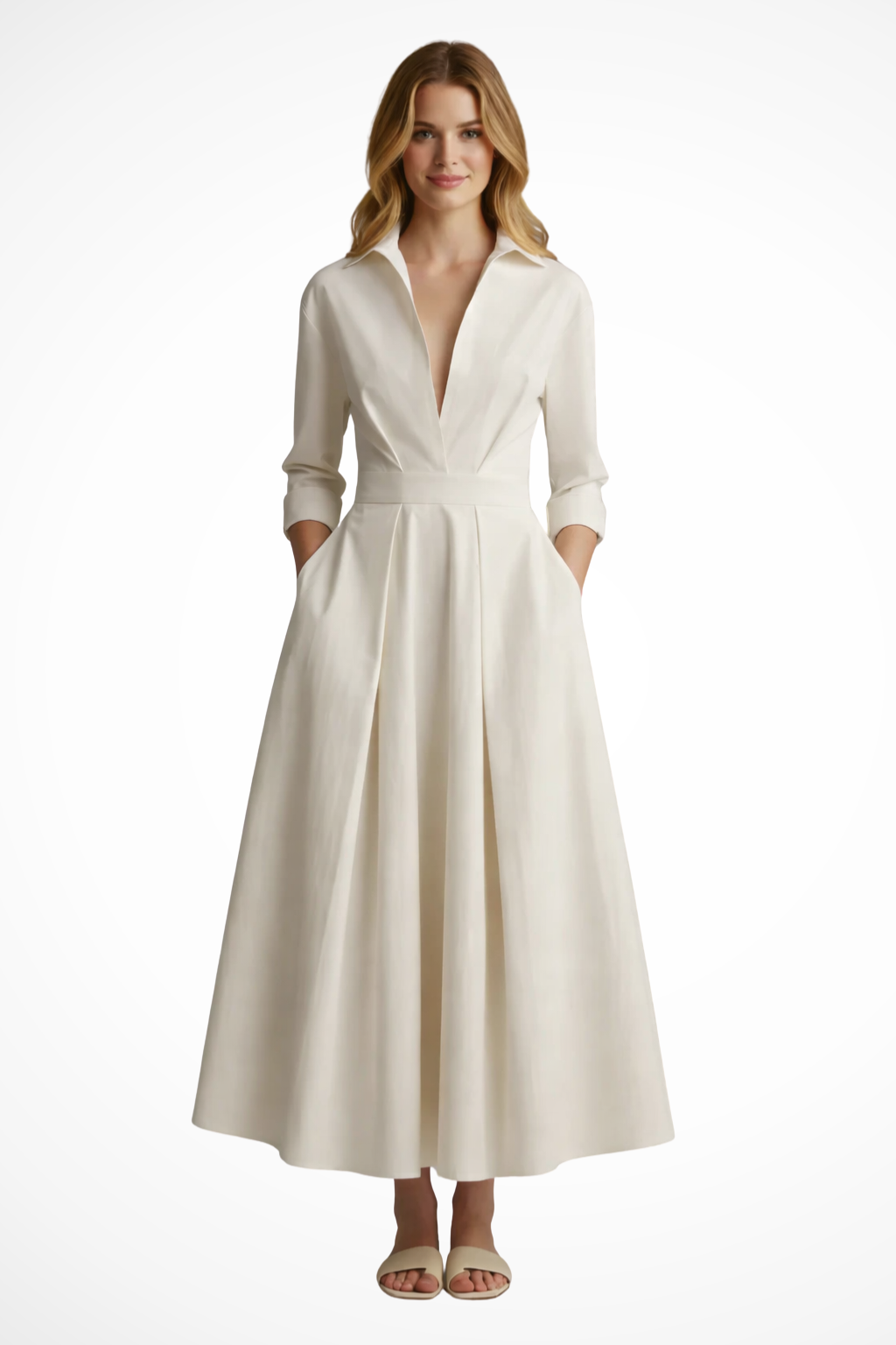 Iris - Women's Fitted Maxi Dress with Buttons