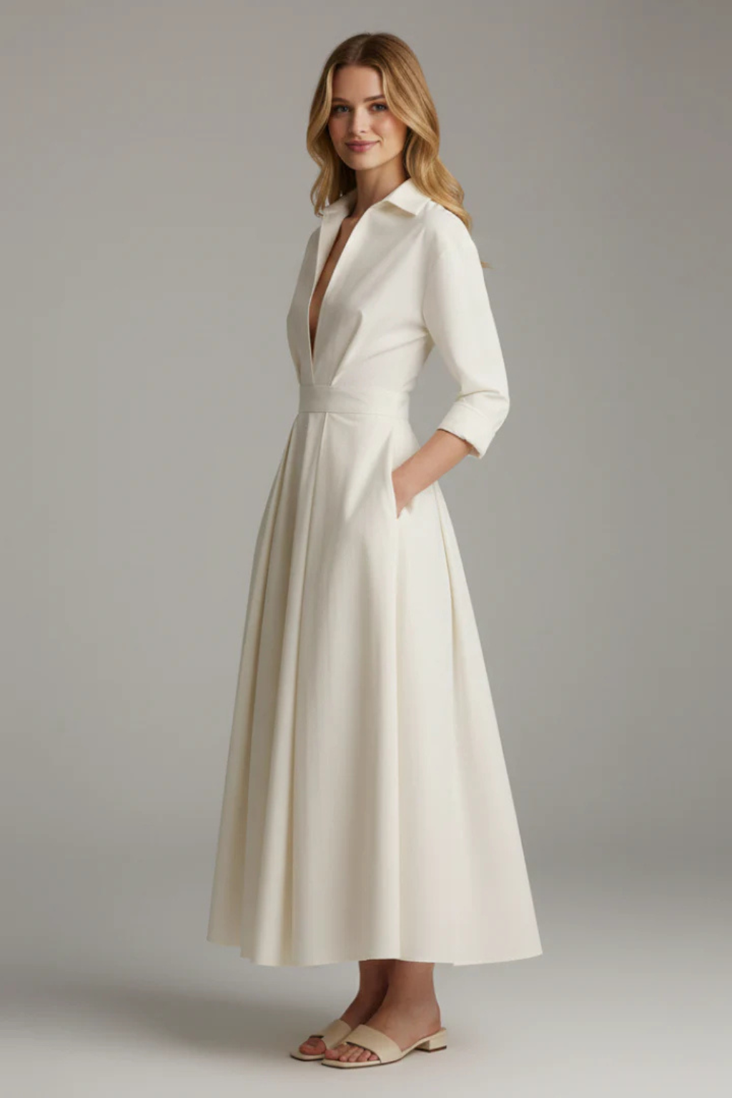 Iris - Women's Fitted Maxi Dress with Buttons