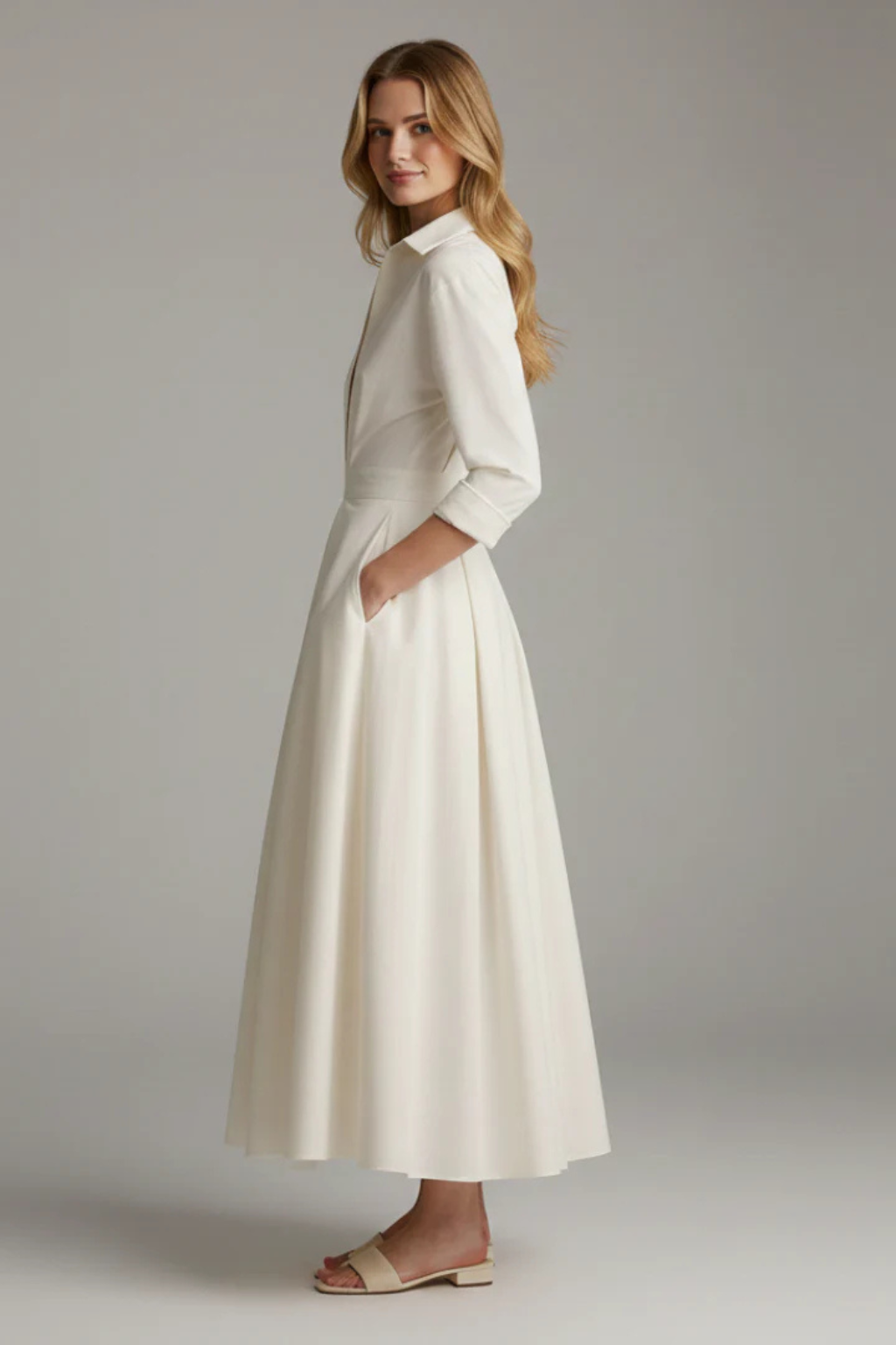 Iris - Women's Fitted Maxi Dress with Buttons