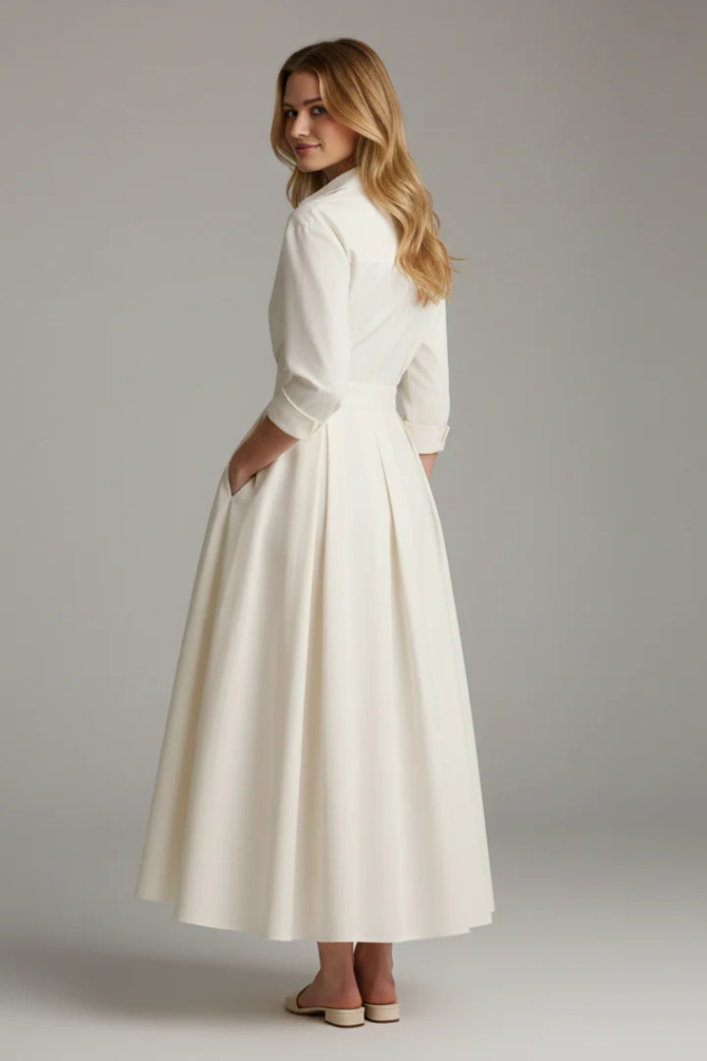 Iris - Women's Fitted Maxi Dress with Buttons