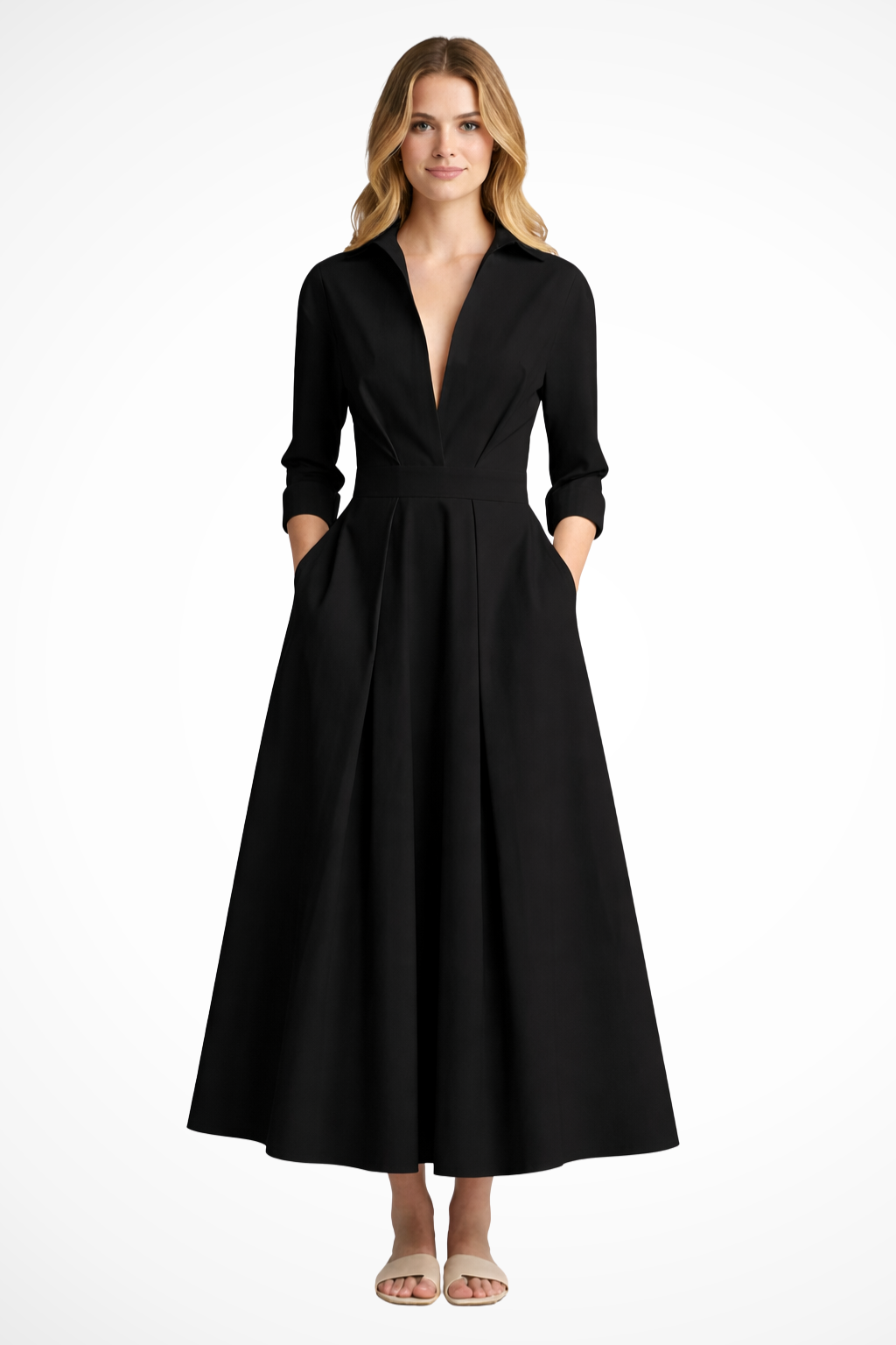 Iris - Women's Fitted Maxi Dress with Buttons