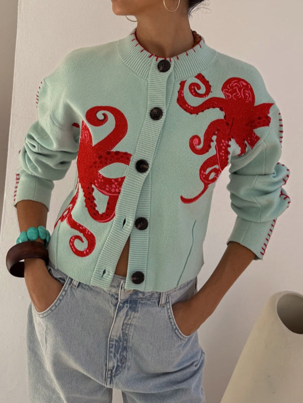 Camille - Women's Wrap Cardigan in Knit with Button Front - photo 1