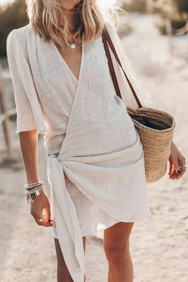 Jane - Women's Wrap Mini Dress with Short Sleeves