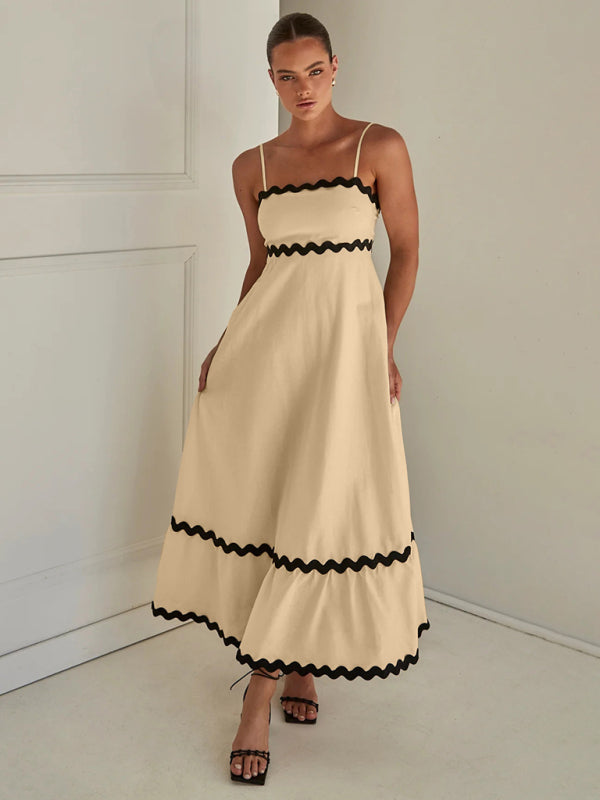Capri - Women's Wavy Trim Maxi Dress with Spaghetti Straps and A-line Silhouette - photo 17