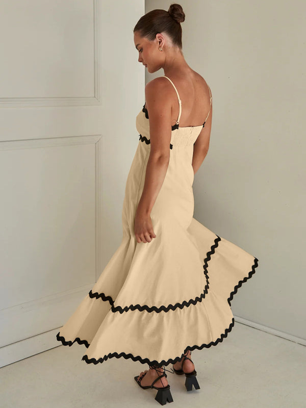 Capri - Women's Wavy Trim Maxi Dress with Spaghetti Straps and A-line Silhouette - photo 18