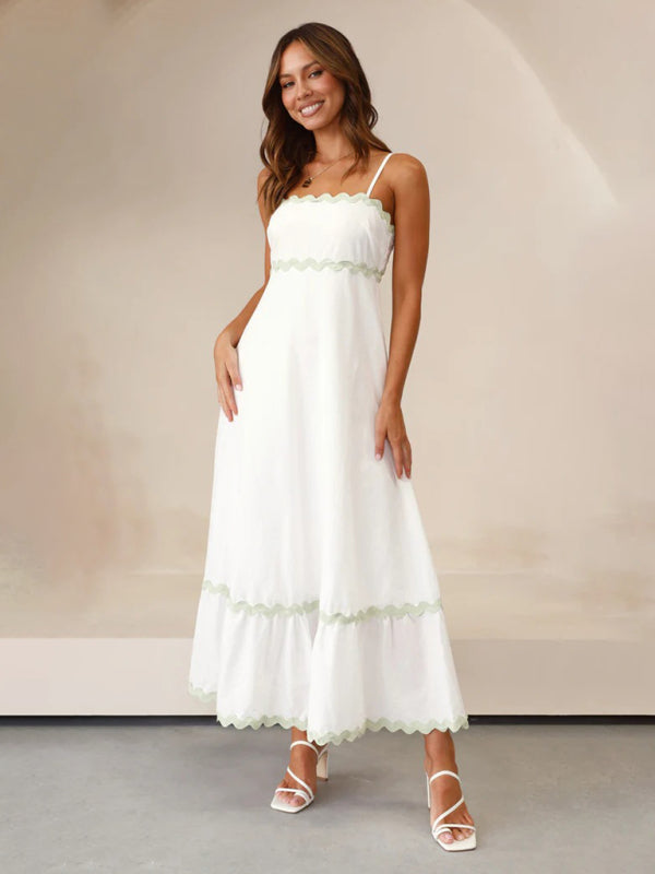 Capri - Women's Wavy Trim Maxi Dress with Spaghetti Straps and A-line Silhouette - photo 21