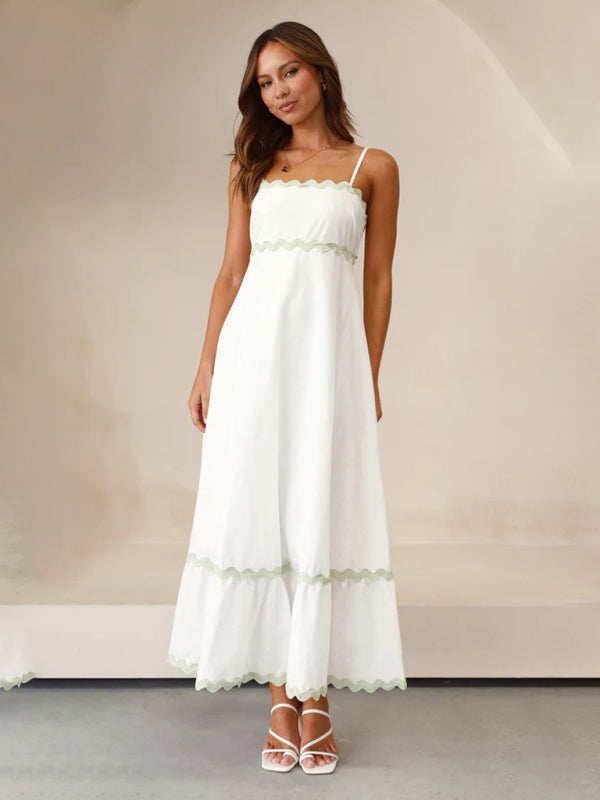 Capri - Women's Wavy Trim Maxi Dress with Spaghetti Straps and A-line Silhouette - photo 23