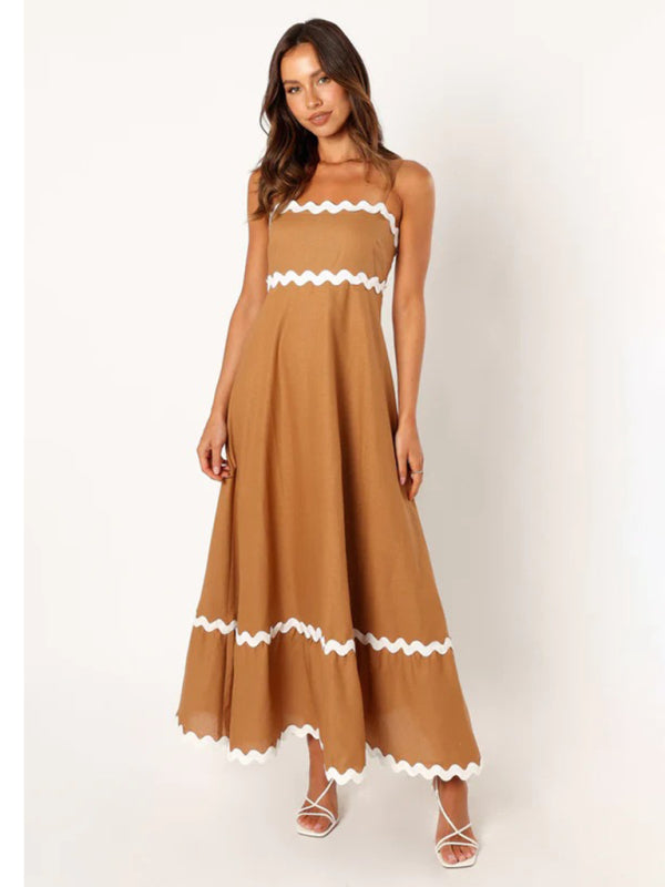 Capri - Women's Wavy Trim Maxi Dress with Spaghetti Straps and A-line Silhouette - photo 26