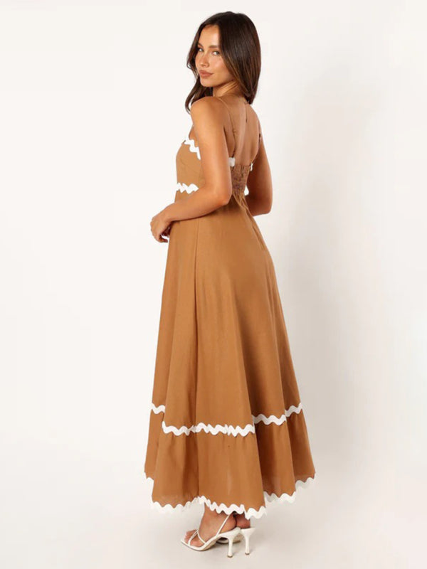 Capri - Women's Wavy Trim Maxi Dress with Spaghetti Straps and A-line Silhouette - photo 27