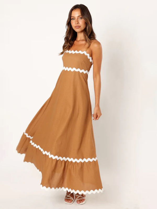 Capri - Women's Wavy Trim Maxi Dress with Spaghetti Straps and A-line Silhouette - photo 29