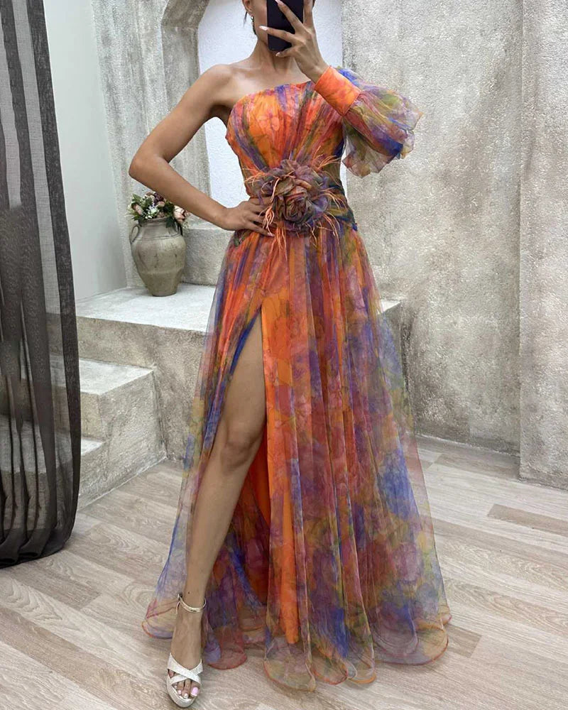Caraway - Women's Maxi Dress in Floral Print with Asymmetric Hem - photo 7