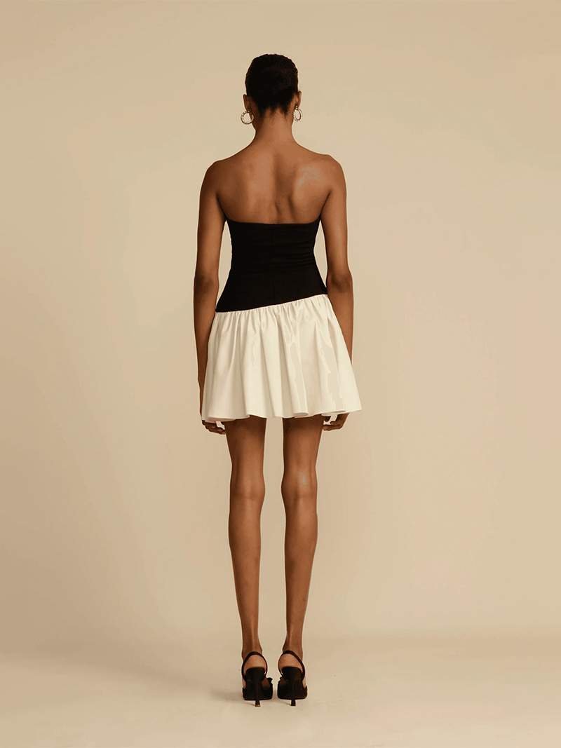Caraway - Women's Strapless Knitted Mini Dress with Contrast Skirt - photo 6
