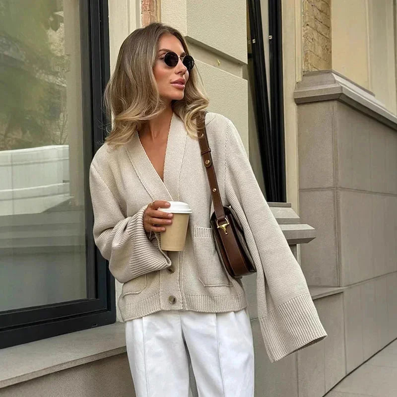 Cardigan casual da donna con scollo a V e bottoni