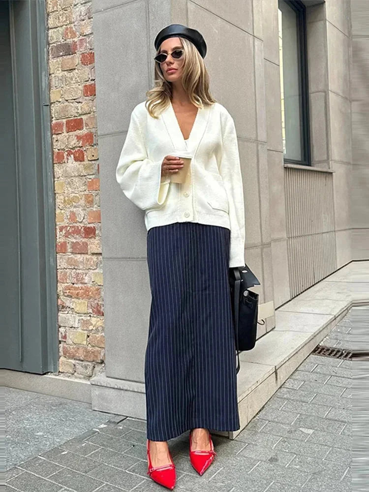 Cardigan casual da donna con scollo a V e bottoni