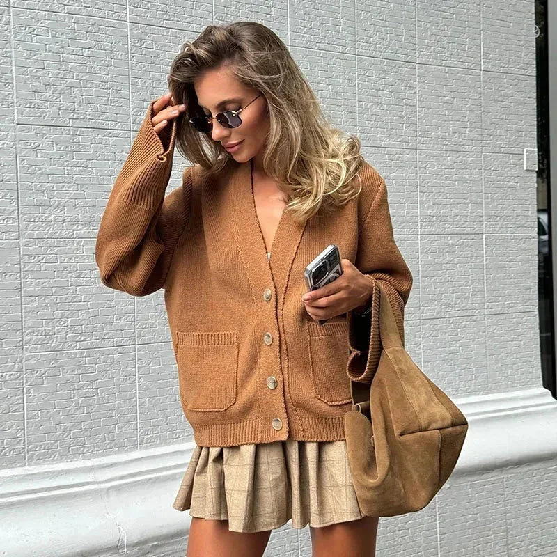 Cardigan casual da donna con scollo a V e bottoni