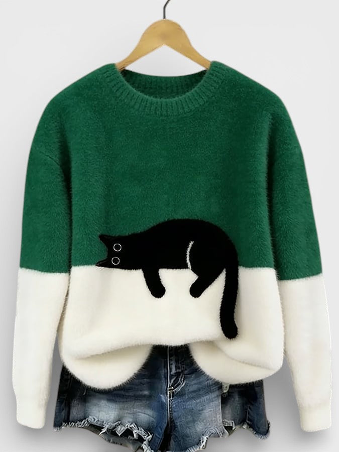 Cassidy - Women's Jumper in Colour Block with Cat Print - photo 7