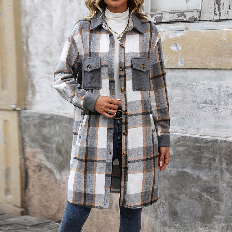 Natasha - Women's Plaid Button-Up Jacket