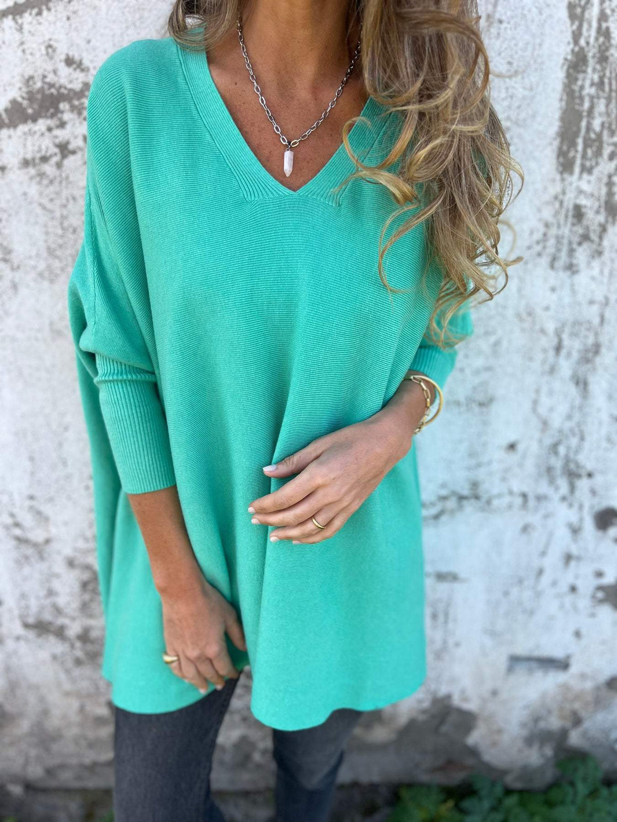 Cora - Women's Oversized V-neck Tunic Sweater - photo 9
