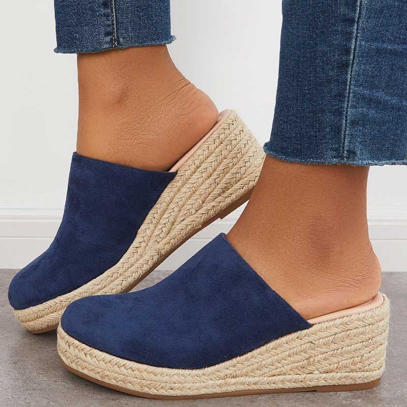 Justine - Women's Wedge Mules in Faux Suede