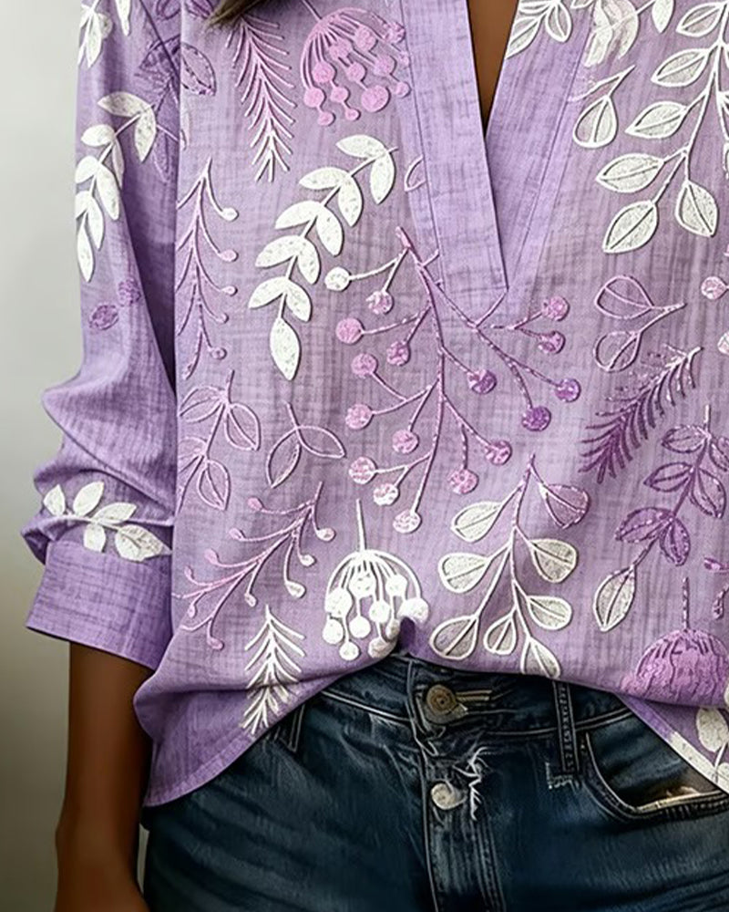 Women's Soft Touch Floral Blouse with V Neckline