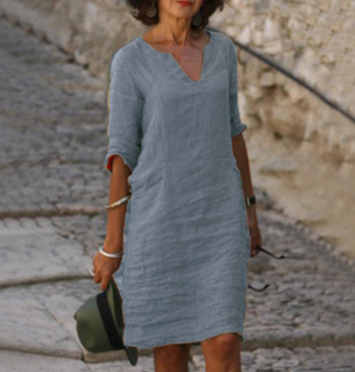 Vestido midi verde de corte relajado para mujer, ideal para el uso diario