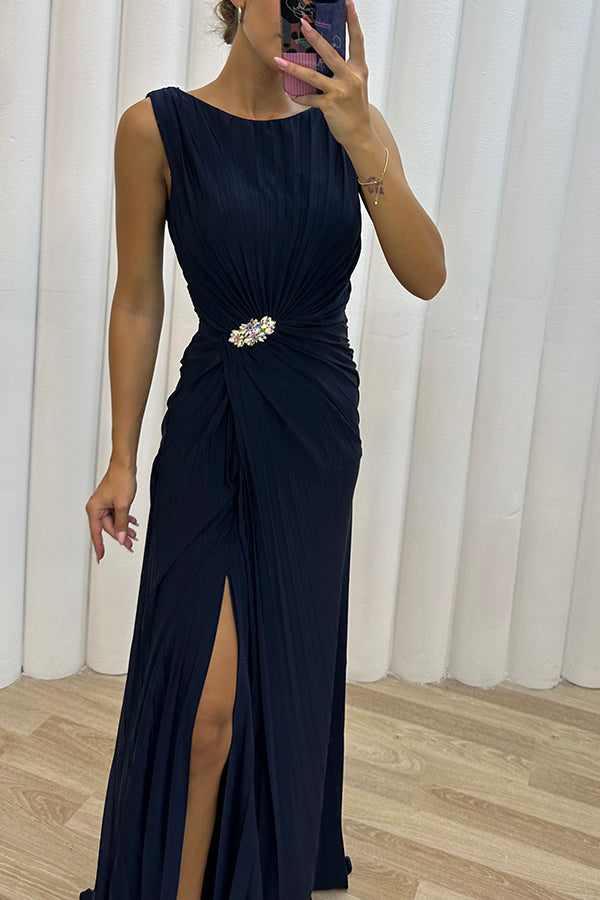Deena - Women's Embellished Slit Evening Maxi Dress
