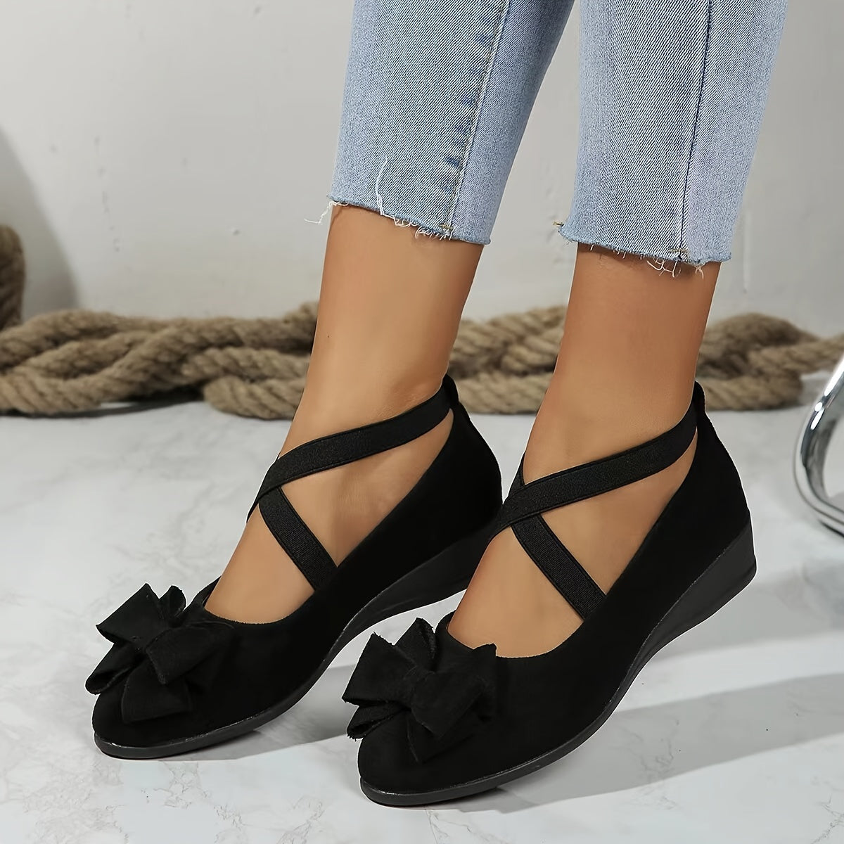 Orlaith - Women's Suede Ballet Flats with Bow Detail