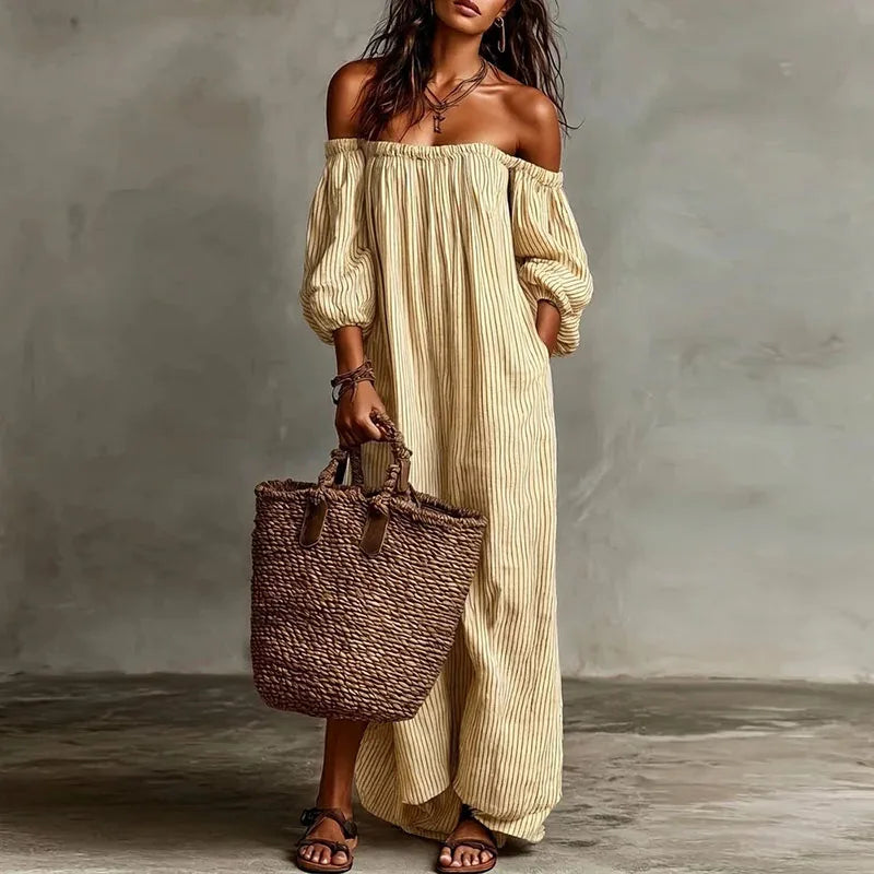 Danae - Women's Maxi Dress in Boho Print with Off-Shoulder Neckline - photo 3