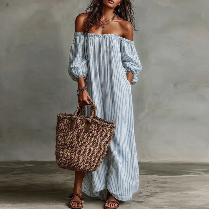 Danae - Women's Maxi Dress in Boho Print with Off-Shoulder Neckline - photo 4