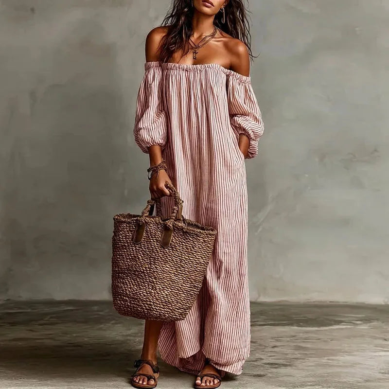 Danae - Women's Maxi Dress in Boho Print with Off-Shoulder Neckline - photo 5